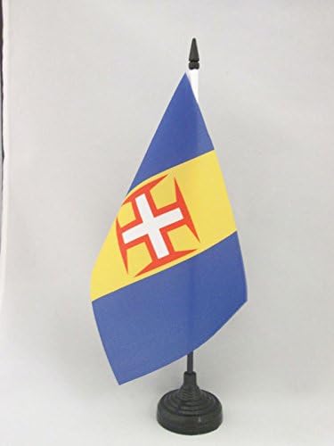 דגל AZ MADIRA שולחן דגל 5 '' X 8 '' - פורטוגל - דגל שולחן מדריאני 21 x 14 סמ - מקל פלסטיק שחור ובסיס