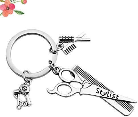 AMOSFUN מחזיק מפתחות סטייליסט מפתח טבעת שיער מייבש שיער מקשים תלייה מספריים מתנה טבעת מפתח מתנה למספרה ספרת