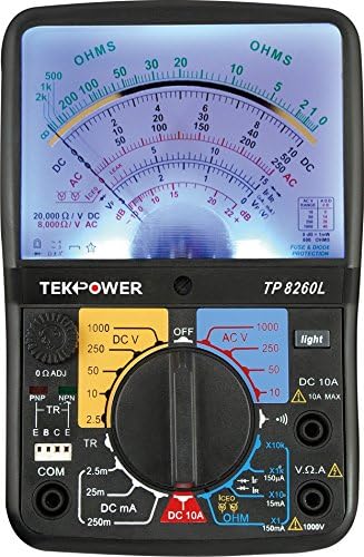 Tekpower TP8260L מולטימטר אנלוגי עם אור גב, וטרנזיסטור בודק את המזח