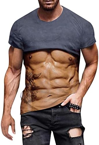 2023 גברים חדשים באביב וקיץ שרירי שרירי שרירי בטן 3D דפוס דיגיטלי חולצה עם צוואר עגול ו