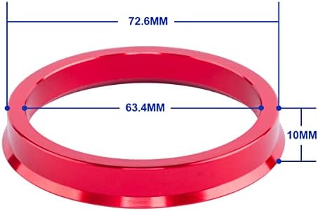 Vlaoschi סגסוגת אדומה סגסוגת אלומיניום טבעות מרכזיות 63.4 עד 72.6 - טבעות הורדת גלגל ביצועים עבור רכזת רכב