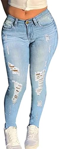 מכנסי Sikye מותניים עם נשים גבוהות חור כפתור חור מכנסיים רזים מכנסיים ג'ינס ג'ינס ג'ינס נשים