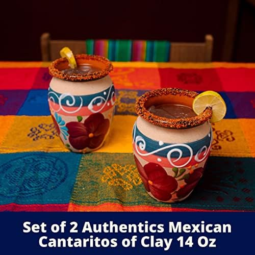Cantaritos de Barro Jarritos Mexicanos - סט של 2 ספלי חימר מזוגגים מקסיקניים מקסיקניים אותנטיים 14 גרם למשקה