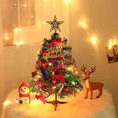סט עץ חג המולד של Uloveh עם אורות קישוט לחג המולד שולחן עבודה מיני מיני עץ חג המולד קטן קישוט קישוט