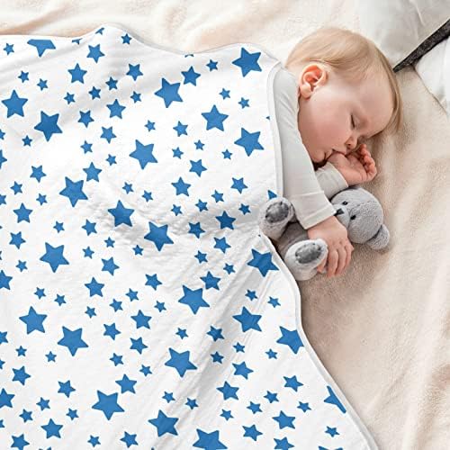 שמיכת כותנה כחולה כוכבים כותנה לתינוקות, קבלת שמיכה, שמיכה רכה משקל קלה לעריסה, טיולון, שמיכות משתלות, 30x40