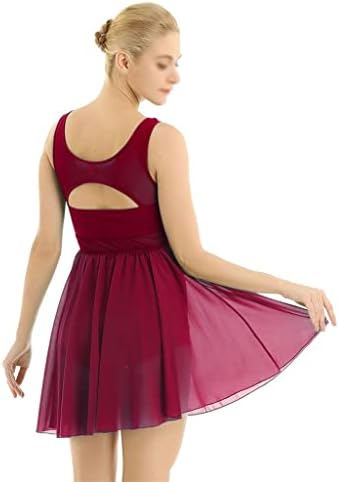 N/A נשים ללא שרוולים בלוק צבע גוש התעמלות גנזים בלט שמלת החלקה על שמלת החלקה לירית עכשווית