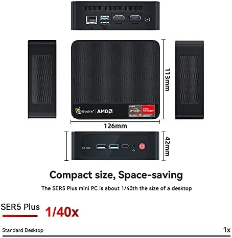 Beelink Ser5 Mini PC W11 Pro, AMD Ryzen 7 5800H, 16GB DDR4 500GB NVME SSD גרפיקה 8 Core 2000
