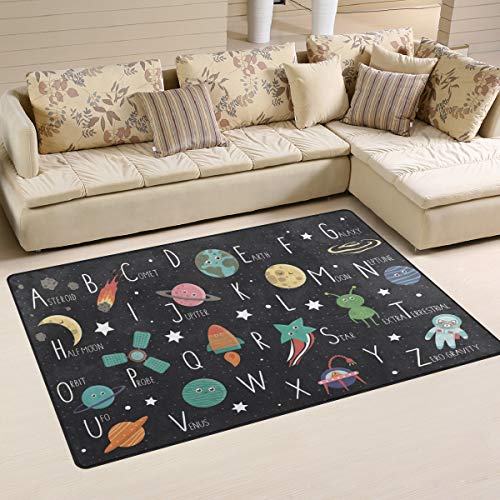 חלל זואו אלפבית ABC שטוח חמוד עם כוכבי גלקסי אסטרונאוט לא שטיח שטיח אזור 2 'x 3', שטיחי רצפה מודרניים