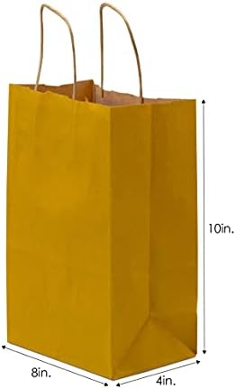 שקיות מתנה צהובות-שקיות קניות מנייר קראפט חרדל בגודל 8 על 4 על 10 אינץ ' 50 חבילות עם ידיות, טוטס מלאכה קטן