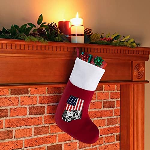 נהג דגל אמריקאי גרבי גרב גרבי חג המולד עם אח קטיפה תלויים לעיצוב הבית של עץ חג המולד