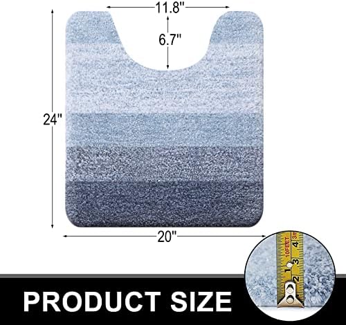 שטיח אמבטיה ושטיחי שירותים בצורת פרסה, שטיח אמבטיה בגודל 16 על 24 ושטיחי שירותים בגודל 20 על 24 בכחול,