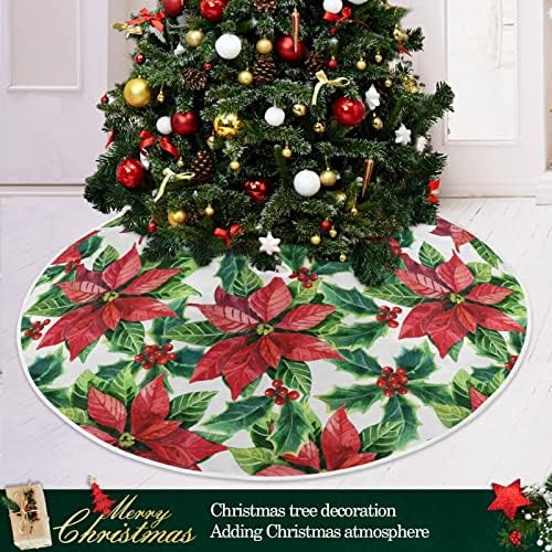 Oarencol חג המולד Poinsettia פרח אדום ירוק עלים חצאית עץ חג המולד 36 אינץ 'חג המולד של מסיבת