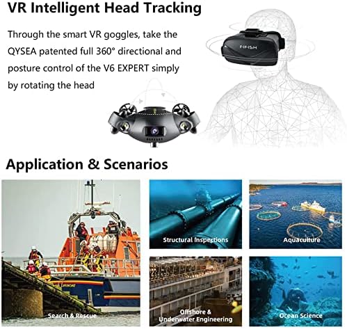 QYSEA FIFISH V6 מומחה M100 מלט מתחת למים, משודרג בנה ROV מקצועי, עם מצלמת UHD 4K, מעקב ראש VR,