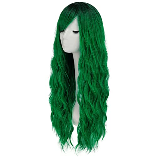 מילדיסו ירוק פאות לנשים 26 ארוך אומברה ירוק שיער פאה עם פוני מתולתל גלי טבעי חמוד סינטטי רך פאות