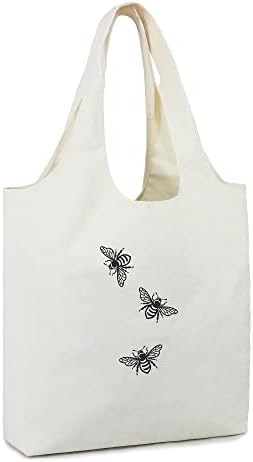 שקית בד חמוד של בד חמוד עם 2 כיסים פנימיים שקית תיק חוף אסתטי ושקית בד דבורים לנשים עם כיס פנימי