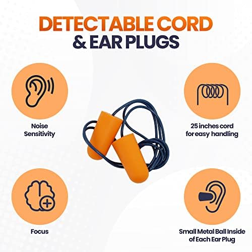 אטמי אוזניים קצף מתכתיים 50 זוגות - NRR 32dB עם ביטול חוט - ביטול רעש, תקעי אוזניים חד פעמיים לשירותי