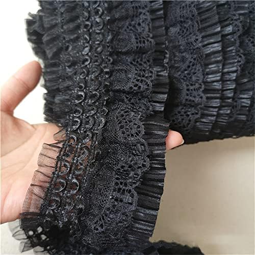 Panchitalk 5 מטרים שחור תחרה שחורה שיפון קפלים על פרוס רושם סרט רקמה לשמלת כלה שיבוט DIY תפירה 2.95 אינץ