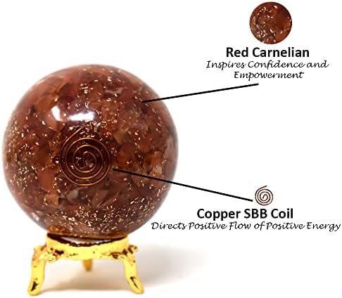 Aashita יצירות אדום קרנליאן אורגוניט כדור אנרגיה כדור עם מחזיק - מגולף טבעי 50-60 ממ