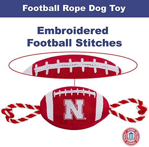 חיות מחמד ראשונות NCAA Nebraska Cornhuskers צעצוע של כלב כדורגל, חומרי ניילון באיכות קשה, חבלים