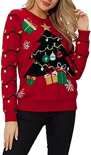 סוודרים לחג המולד שמח לנשים רזה מתאימים שרוול ארוך עגול צוואר עגול גברת חג המולד סוודר סוודר סוודר