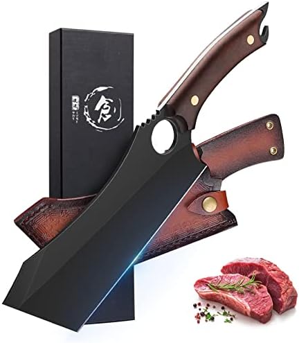 סכין בשר בשר, סכין בשר שחור בגודל 10 אינץ 'סכין עצם, שף קוצץ סכין בישול אטליז, סכין ויקינג מטבח