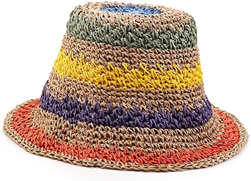 כובע שמש קש של Glamorstar לנשים כובע חוף קיץ קשת מתקפל