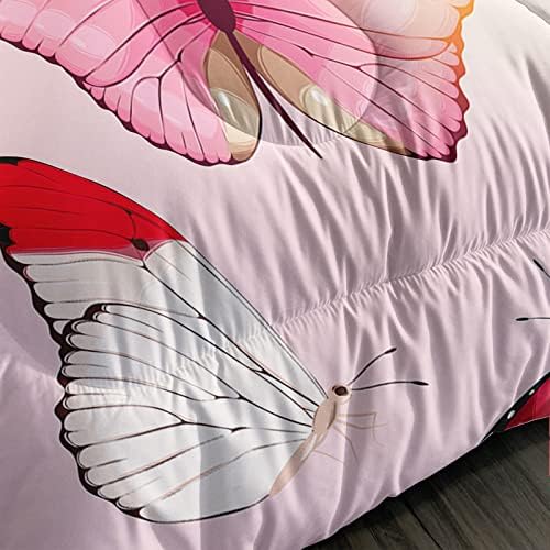 שמיכת פרפר ורודה של BSNTHO סט מיטה פרפר אדום מעופף פרפר מעופף מיטה מיטה בגודל תאום שמיכה לבעלי חיים 3