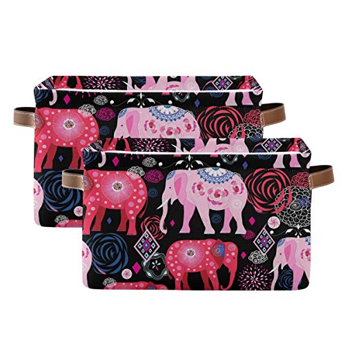 פח אחסון מלבני פילים יפים בד בד עם ידיות - קופסאות משתלת בד למגבות, צעצועים, בגדים, חדר ילדים, משתלת