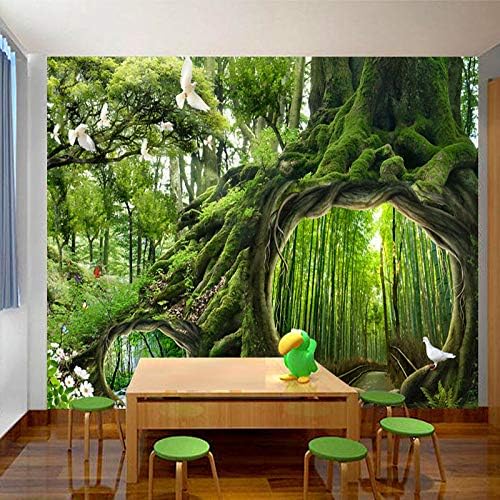 טפט תמונה,4 ד טפט תמונה עשה זאת בעצמך גדול ירוק יער פרימיטיבי אמנות קיר לסלון חדר שינה, קל מקל עמיד למים מדבקות