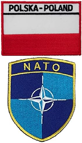 ז'קט שדה א-אחד נאטו ברית טלאי רקום + דגל פולין טלאי עורות חמות, סמל אחיד צבאי, ברזל על תיקון לחצאיות, תיקים