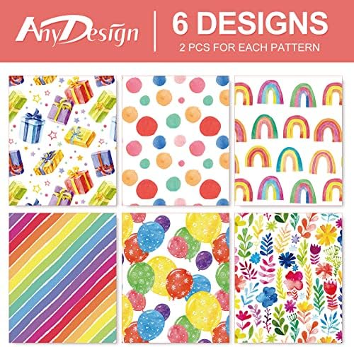כל עיצוב 12 גיליונות נייר עטיפה ליום הולדת 6 עיצובים בצבעי מים פסי בועות קשת נייר עטיפת מתנה בתפזורת