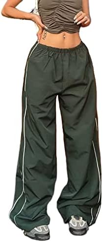 לייג'דול נשים Y2K מכנסי מצנח במותניים נמוכות מכנסי מטען רחבים רופפים מכנסי מסלול רגל רחבה רודף רחוב ג'וג'ר.