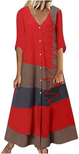 נשים של 2023 קיץ מקסי שמלה חצי שרוול כפתור למטה קדמי צד צבע בלוק ארוך שמלת קרדיגן כיסוי עליות שמלות