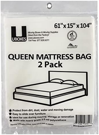 Uboxes queen מזרן זזים כיסוי, 2 חבילה, ברור, 61 x 15 x 90, queencover02
