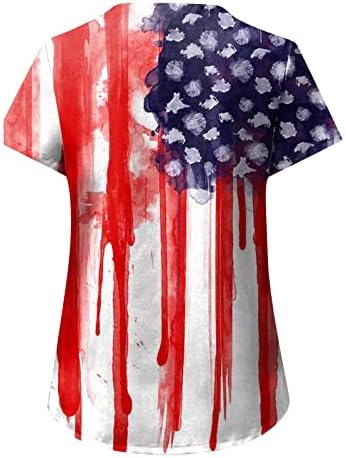 4 ביולי טי חולצה לנשים אמריקאי דגל קיץ קצר שרוול צווארון טיז עם 2 כיסים מצחיק חג מזדמן בגדי עבודה