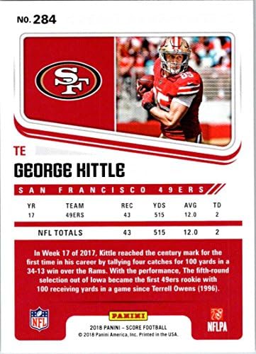 ציון 2018 284 כרטיס כדורגל של ג'ורג 'קיטל סן פרנסיסקו 49ers