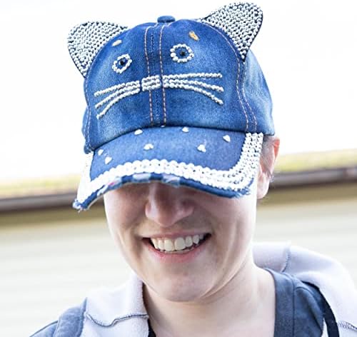 כובע אוזניים של חתול פופ -פיזרי כובע בייסבול בלינג עם אוזניים, כובע בייסבול חתול עם אוזני חתול לבנות,