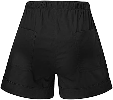 מכנסיים קצרים מזדמנים לנשים שרוטות מכנסיים קצרים של מותניים אלסטיים עם כיסים עם מכנסי טרקלין קלים מכנסיים קצרים