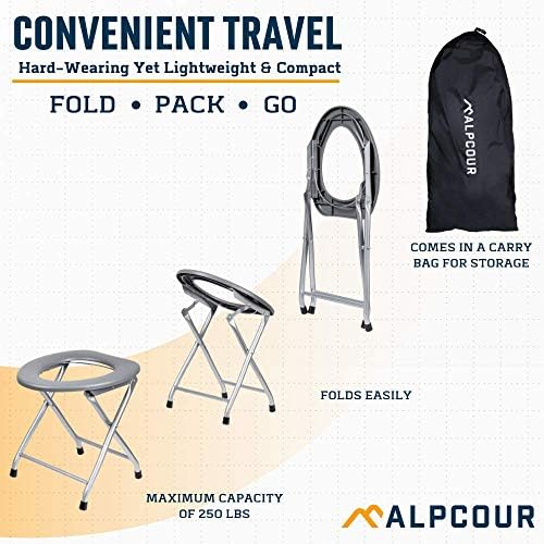 Alpcour מושב אסלה נייד עם אוהל פופ -אפ נייד - קומפקט קומפקטי וחיצוני קומפקט עם תיק נסיעות לקמפינג, קרוואנים, סירה