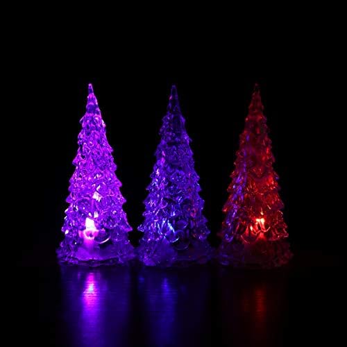 LED LED LED מדליק עץ חג המולד, עץ מואר או אקרילי צבעוני נצנצים קישוטי פסלון קישוטי חג המולד מתנה 8 יחידות