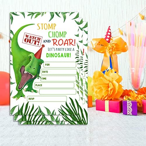 כרטיסי הזמנה למסיבת דינוזאור לילדים, 20 יום הולדת מזמינים עם מעטפות למסיבת ילדים T-Rex, יום הולדת
