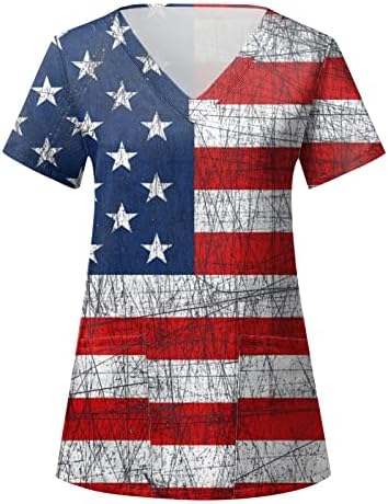 Viyabling 4 ביולי דגל אמריקה דגל אמריקה כפתור שרוול קצר על חולצות לנשים חולצות חולצות חולצות