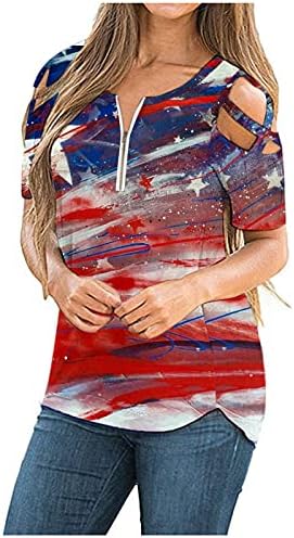 חולצת דגל אמריקאית לנשים סקסיות מיקוד נגד חולצות צוואר חלולות החוצה
