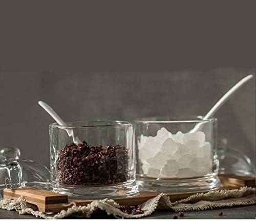 סט ונצ'ר של 2 קערת סוכר זכוכית עם מכסה ברור וסוכר הגשת כף, קיבולת גבוהה 10.5 גרם כל אחת, מגש