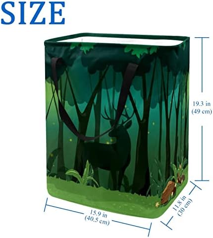 צבי בסל כביסה מתקפל בהדפס ג ' ונגל לילה ירוק, סלי כביסה עמידים למים 60 ליטר אחסון צעצועי כביסה לחדר שינה בחדר האמבטיה