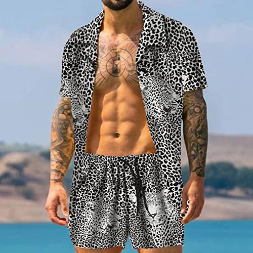 קיץ גברים של חולצות גברים של קיץ אופנה מזדמן הוואי הדפס מנומר חוף חוף ים חופשה קצר מסיבת חליפות