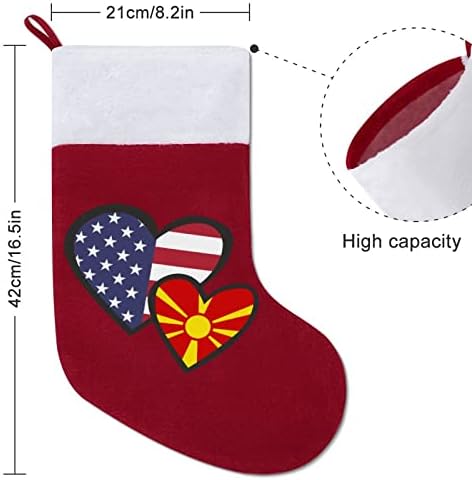 לבבות משתלבים דגל מקדוניה אמריקאי גרב חג המולד קלאסי קישוטים תלויים שקית ממתקים של שרוול לבן לקישוטים למסיבות
