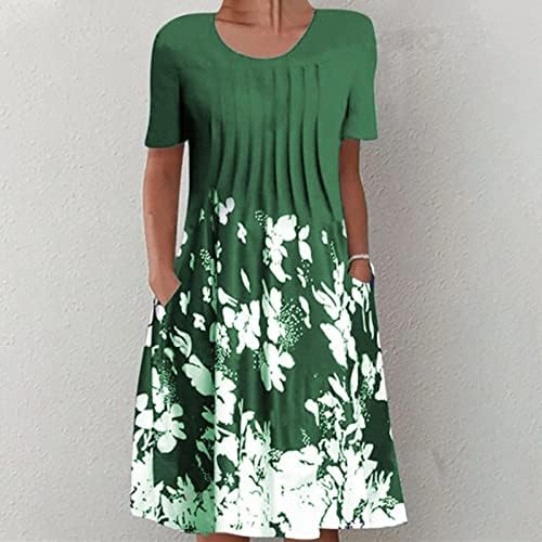 שמלות טוניקה של הקיץ של הוקסין לנשים צוואר עגול שרוול קצר שמלת נדנדה טרנדית טרנדית פרחונית מודפסת כיסי