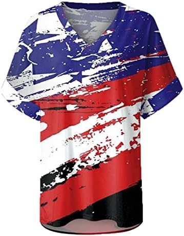 חולצות פטריוטיות לנשים דגל אמריקאי שרוול קצר שרוול V צוואר טוניקה טוניקה כוכבים מפוספס