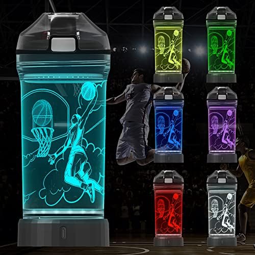 בקבוק מים לילדים, כדורסל ספורט 3 אשליה הוביל אור עם 7 שינוי צבע - 14 אונקיות חינם-יצירתי אידיאלי נסיעות